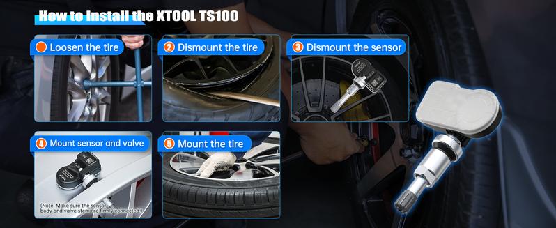 XTOOL TS100 Tire Sensor (315/433MHz), Programmable TPMS Sensor Replacement for XTOOL TP150/IP819TP Auto Parts Tire Pressure Monitoring System Car Accessories