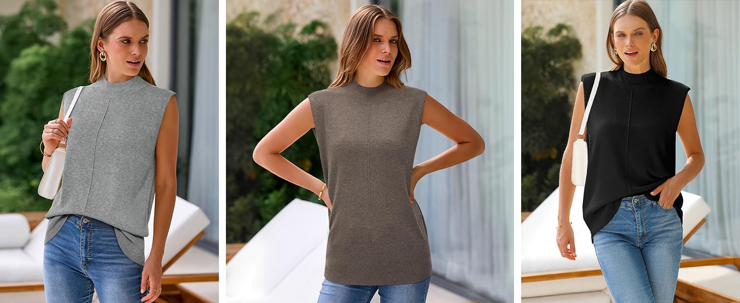 Arach&Cloz Women 2026 Wool Blended Mock Neck Sleeveless Sweater Vest Summer Business Office Knit Spring Trendy Tops SpringStatements Arach&Cloz Women 2026 Wool Blended Mock Neck Sleeveless Sweater Vest Summer Business Office Knit Spring Trendy Tops SpringStatements