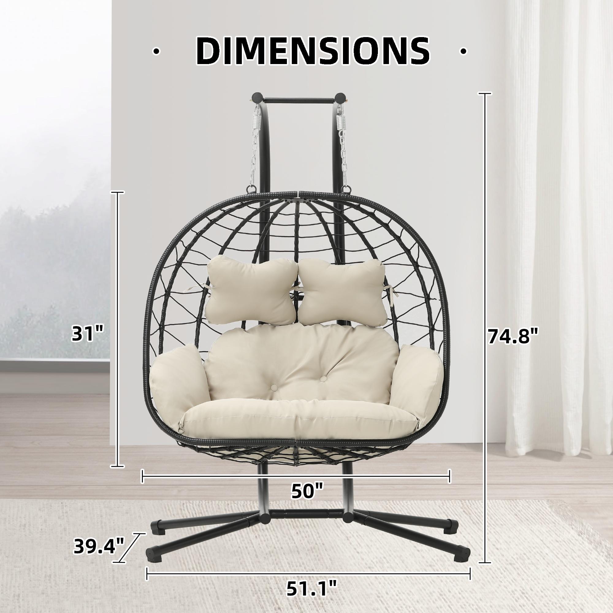 [Mother's Day gift] RIWENGO Double Hanging Egg Chair with Cushion, 700lbs Capacity - Foldable Patio Chair with Handwoven PE Wicker & Rust-Proof Frame, for Garden, Porch, Backyard Soft Lounge Swing Summervibes