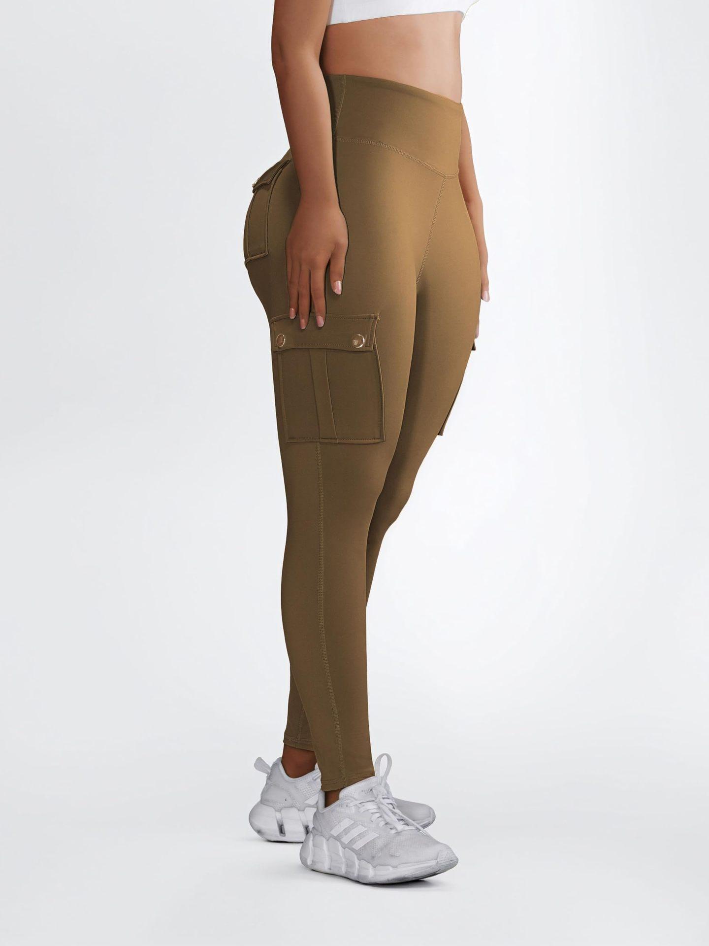 Women Cargo Pocket High Waist Leggings, Stretch Slim Fit Workout Pants, Casual Athletic Running Fitness Trousers