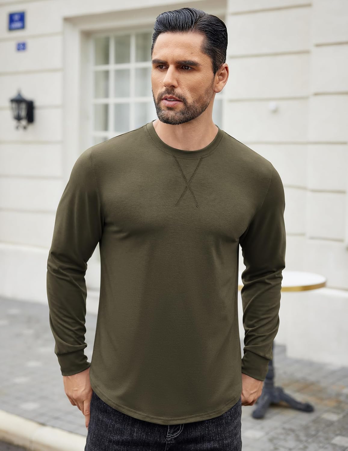 COOFANDY Mens Cotton T-Shirt Crew Neck Long Sleeve Tee Shirts Hipster Hip Hop Longline Casual Tops Gym Muscle Shirts COOFANDY Mens Cotton T-Shirt Crew Neck Long Sleeve Tee Shirts Hipster Hip Hop Longline Casual Tops Gym Muscle Shirts