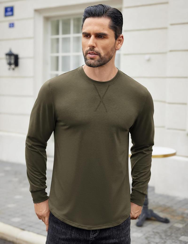 COOFANDY Mens Cotton T-Shirt Crew Neck Long Sleeve Tee Shirts Hipster Hip Hop Longline Casual Tops Gym Muscle Shirts