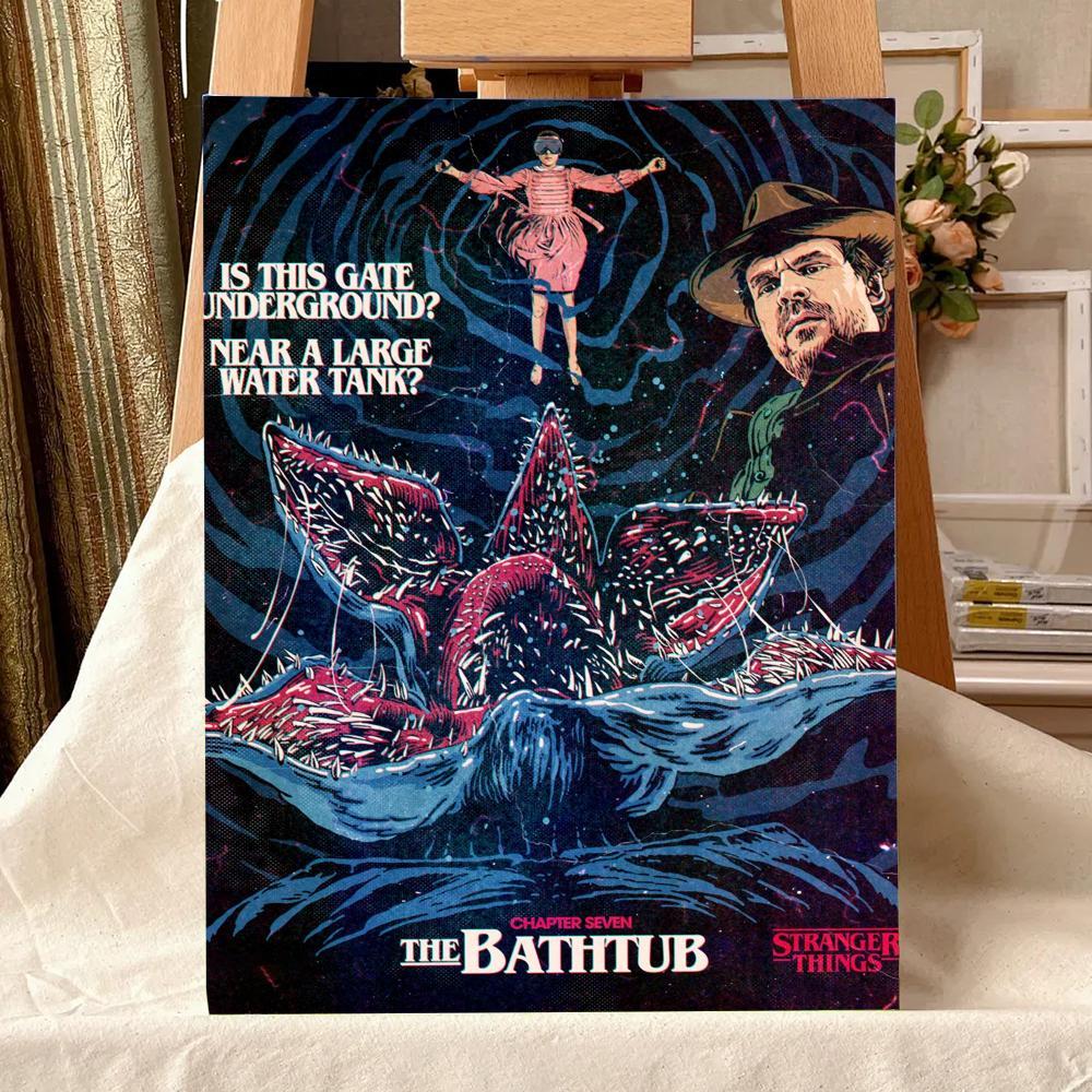 TV Series S-Stranger T-Things Painting Calligraphy Waterproof Scratch-Resistant Canvas Wall Art – Premium Oil Painting Style HD Print | Modern Aesthetic Home Decor for Living Room, Bedroom, Kitchen & Café | Perfect Holiday, Housewarming & Party Gift