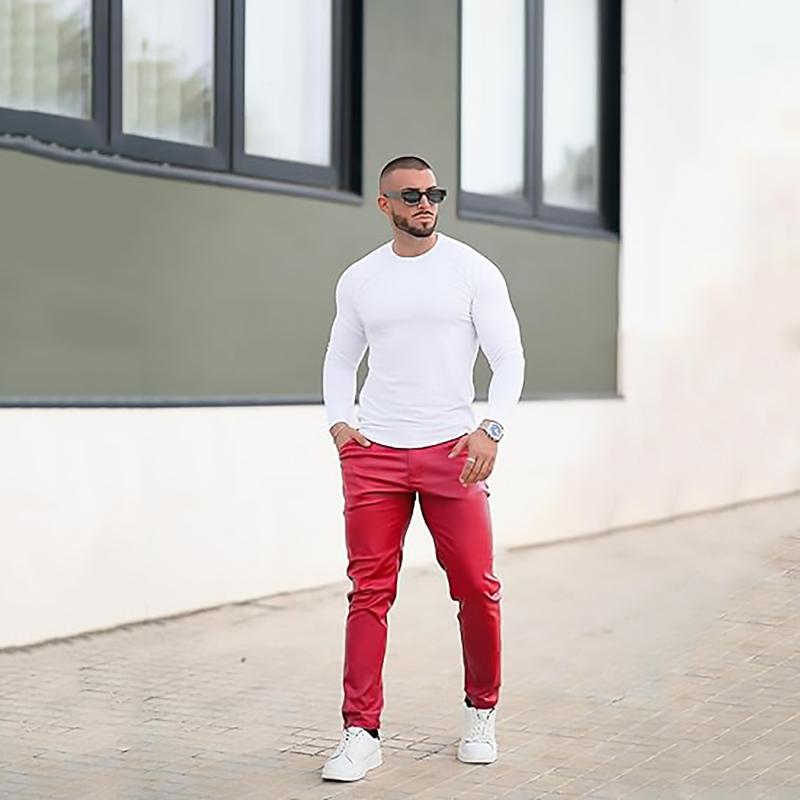 GINGTTO Mens Slim Fit Pants Stretch Pu Faux Leather Motorcycle Biker Pants GINGTTO Mens Slim Fit Pants Stretch Pu Faux Leather Motorcycle Biker Pants