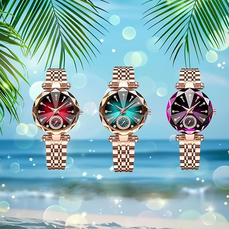 Women's Elegant Luxury Quartz Watch with Diamond-Cut Crystal Rhinestone Face & Ultra-Thin Stainless Steel Band Christmas Gift for Sister