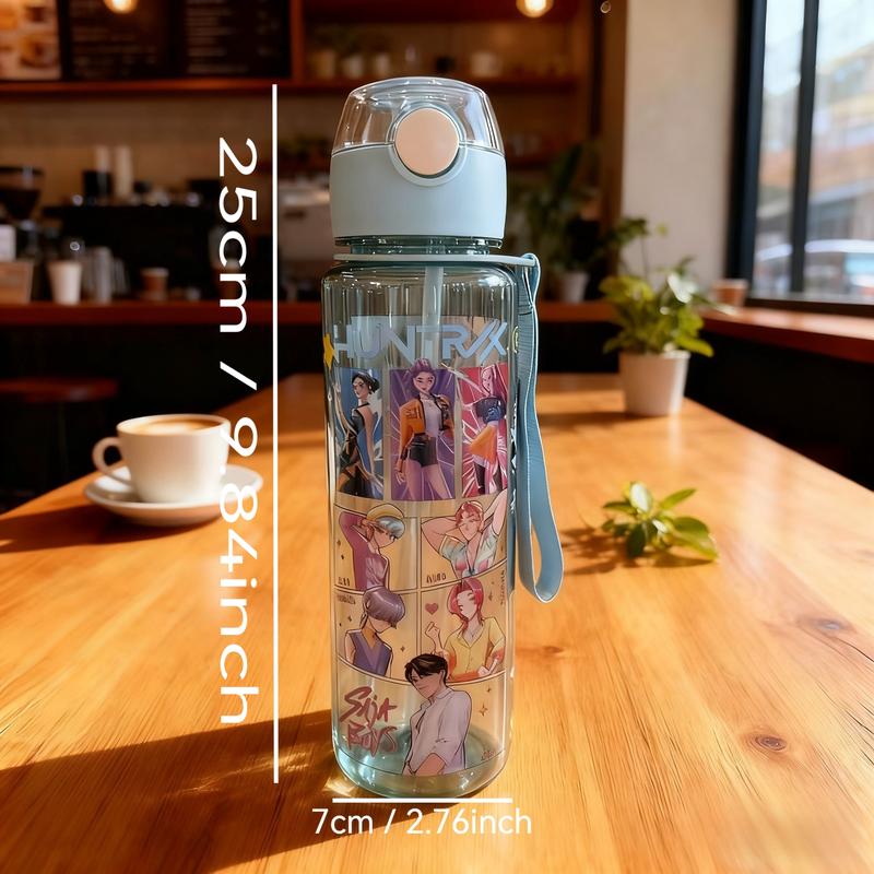 K-Pop Ghost Hunter-Themed Totem Water Bottle with Lid and Straw, 700ML Reusable Hard Plastic Eco-Friendly Bottle, Perfect for School, Travel and Halloween Parties