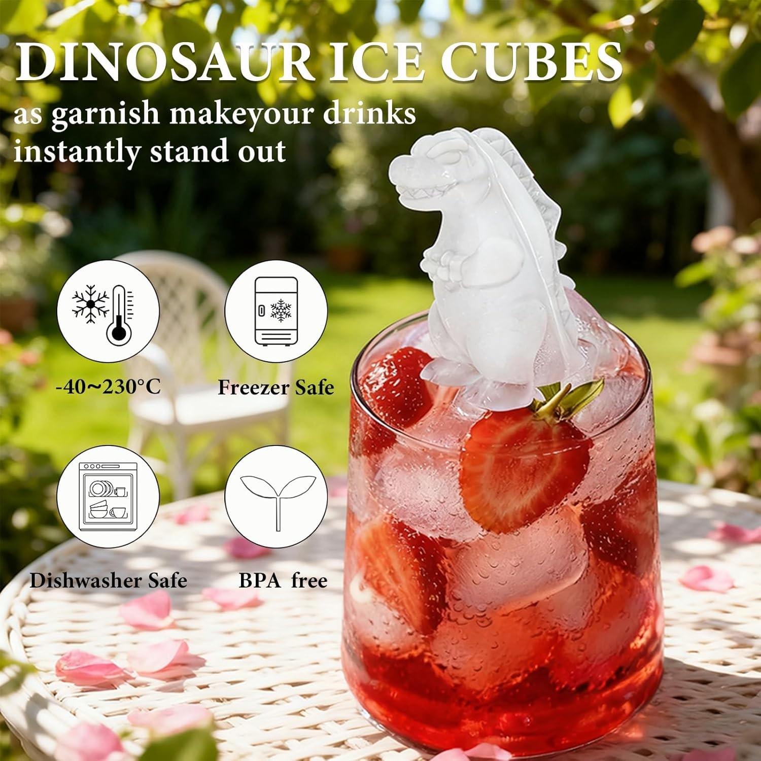 Dinosaur Ice Cube Tray, Silicone Ice Trays for Freezer, Easy Release BPA Free Mold with Lid, Perfect for Oxo Whiskey Cocktail Drinks