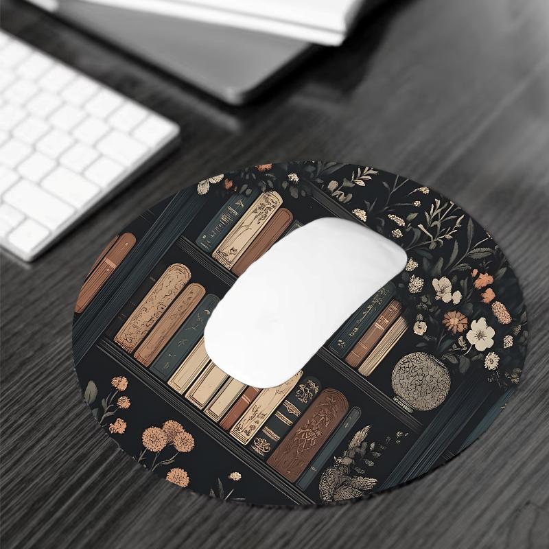 Floral Bookshelf Pattern Mouse Pad, Rectangle Gaming Mouse Pad, Non-slip Rubber Pad, Desktop Decoration Protective Pad for Home Office, Office Desk Accessories