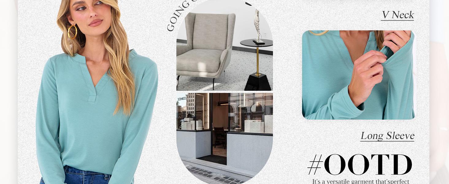 ANRABESS Womens Long Sleeve Shirts V Neck Dressy Casual Blouse Loose Fit Tunic Tops 2025 Fall Trendy Outfits