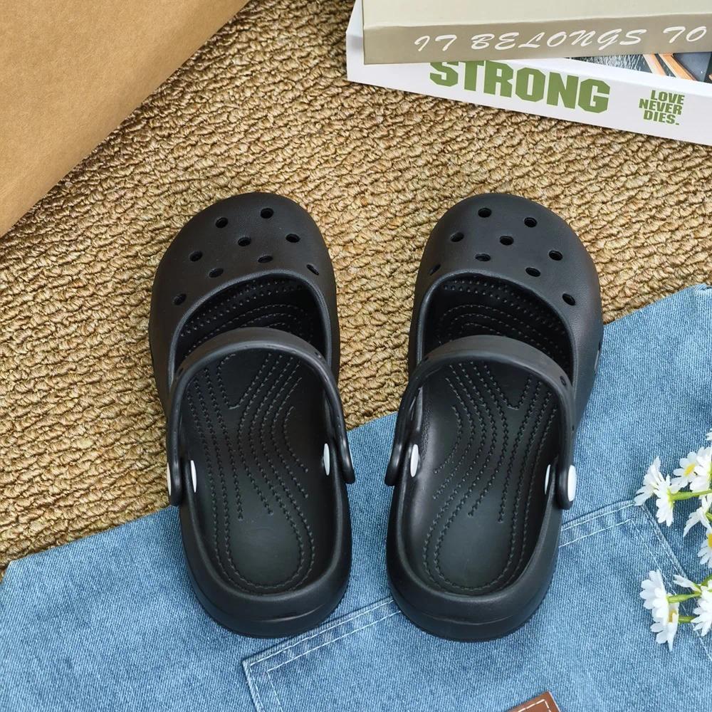 Retro EVA Outer Wear Mary Jane Slippers Shoes Summer New Women's Cute Ballet Hole Shoes Anti Slip Outdoor Beach Sandals