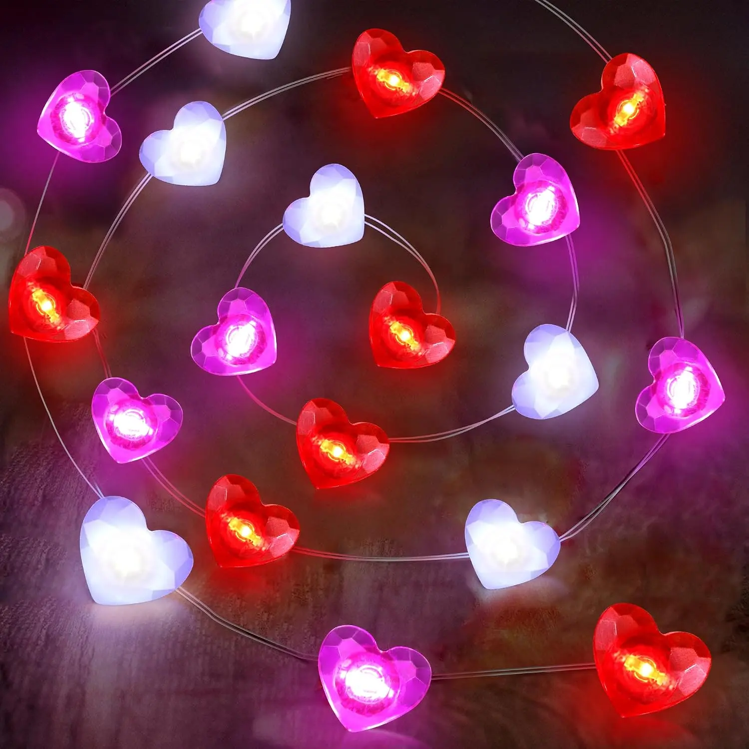 Valentines Decor 10FT 30 LED Valentine's Lights with Timer, Red  White Heart Lights String  Operated, 8 Modes Valentines Decorations Heart Fairy Lights Romantic Decor  Bedroom