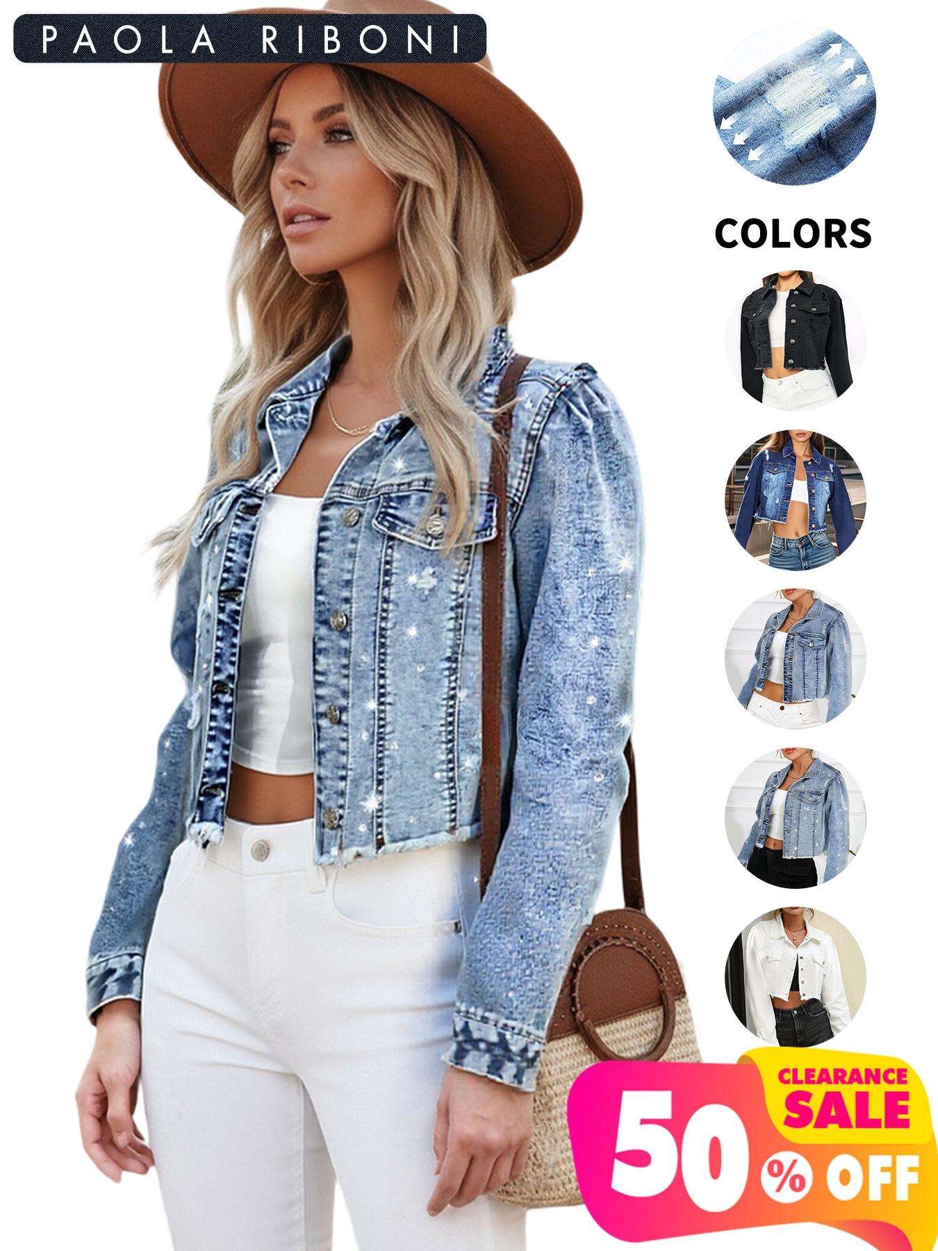 High Elasticity Denim Jacket with Fitted Design, Casual Plain Ripped Style for All Seasons, Long Sleeve Women's Outerwear