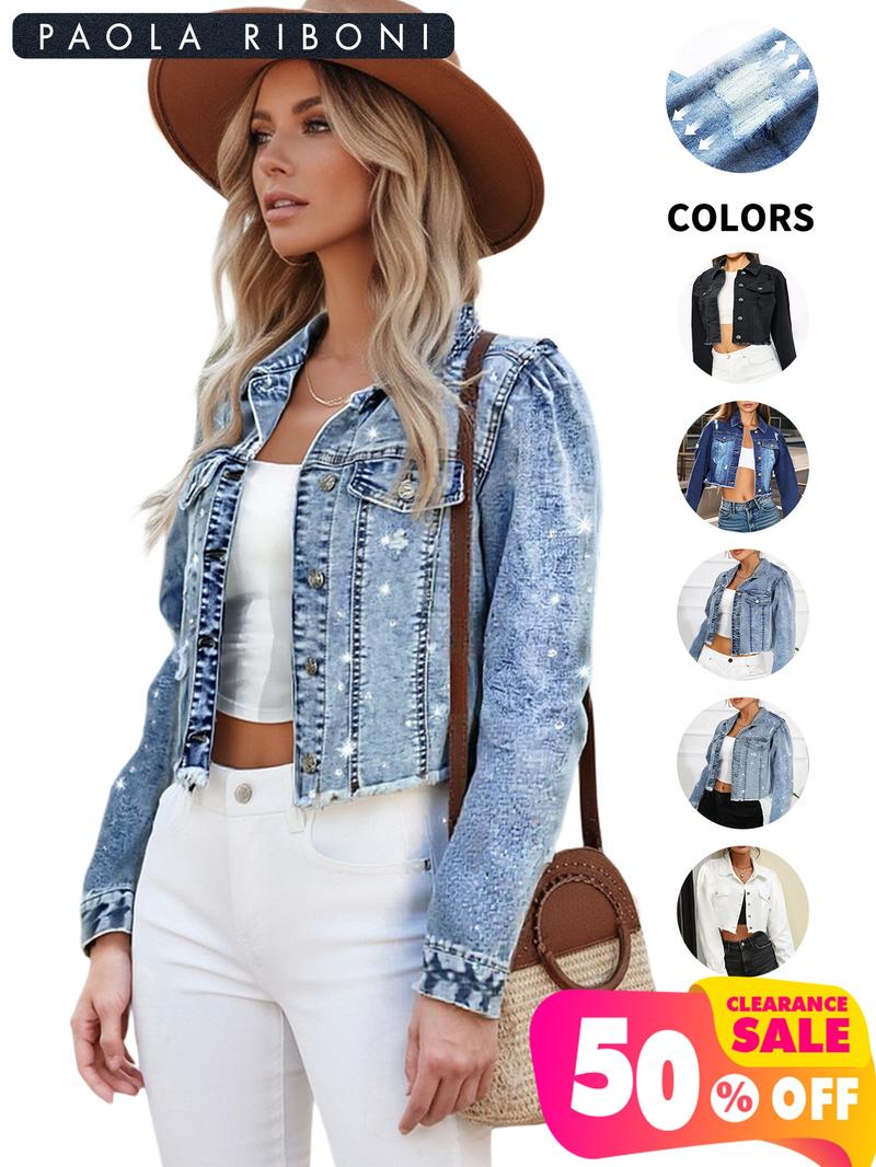 High Elasticity Denim Jacket with Fitted Design, Casual Plain Ripped Style for All Seasons, Long Sleeve Women's Outerwear