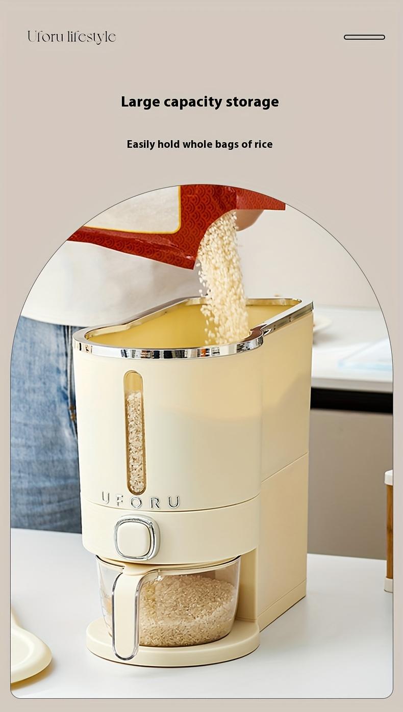 UFORU insect-proof airtight Rice Dispenser with Measuring Cups - Moisture-Resistant Plastic, Airtight Grain Storage Container for Soybeans, Corn & Cereals,pet food,cat food,dog food,suitable for kitchen and food storage room