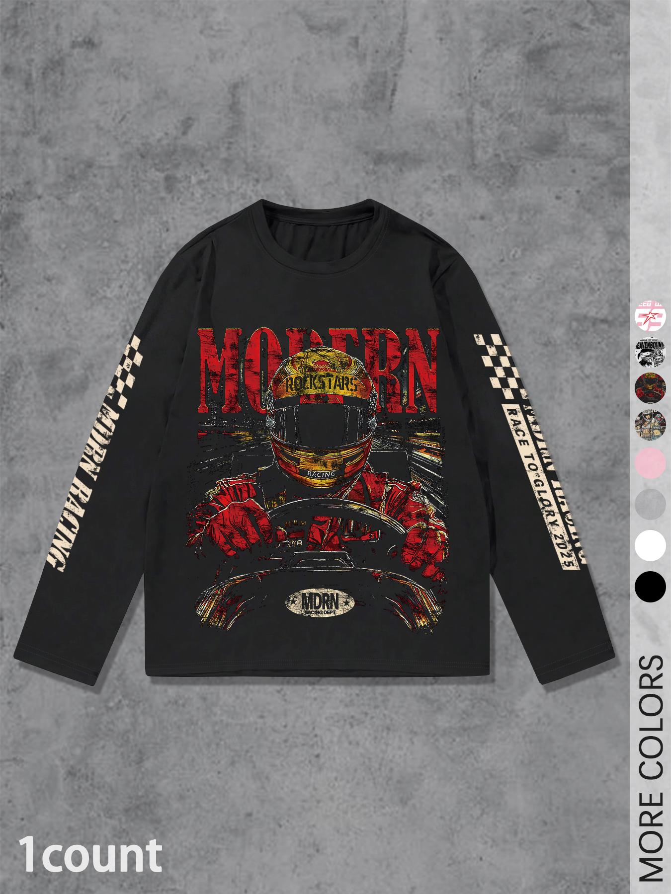 Men's Letter ＆ Number Print Long Sleeve Tee, Regular Fit Casual Street T-shirt for Daily Wear, Men's Top for All Seasons