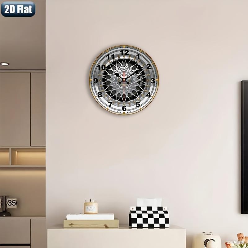 . 2D Flat. 1pc. Car Wheel Hub Themed Wall Clock, Silent Decorative Clock, Creative Wall Clock, Suitable for Bedroom, Living Room, Office Decoration, 25/30 cm (AA Battery Not Included), 2D Flat