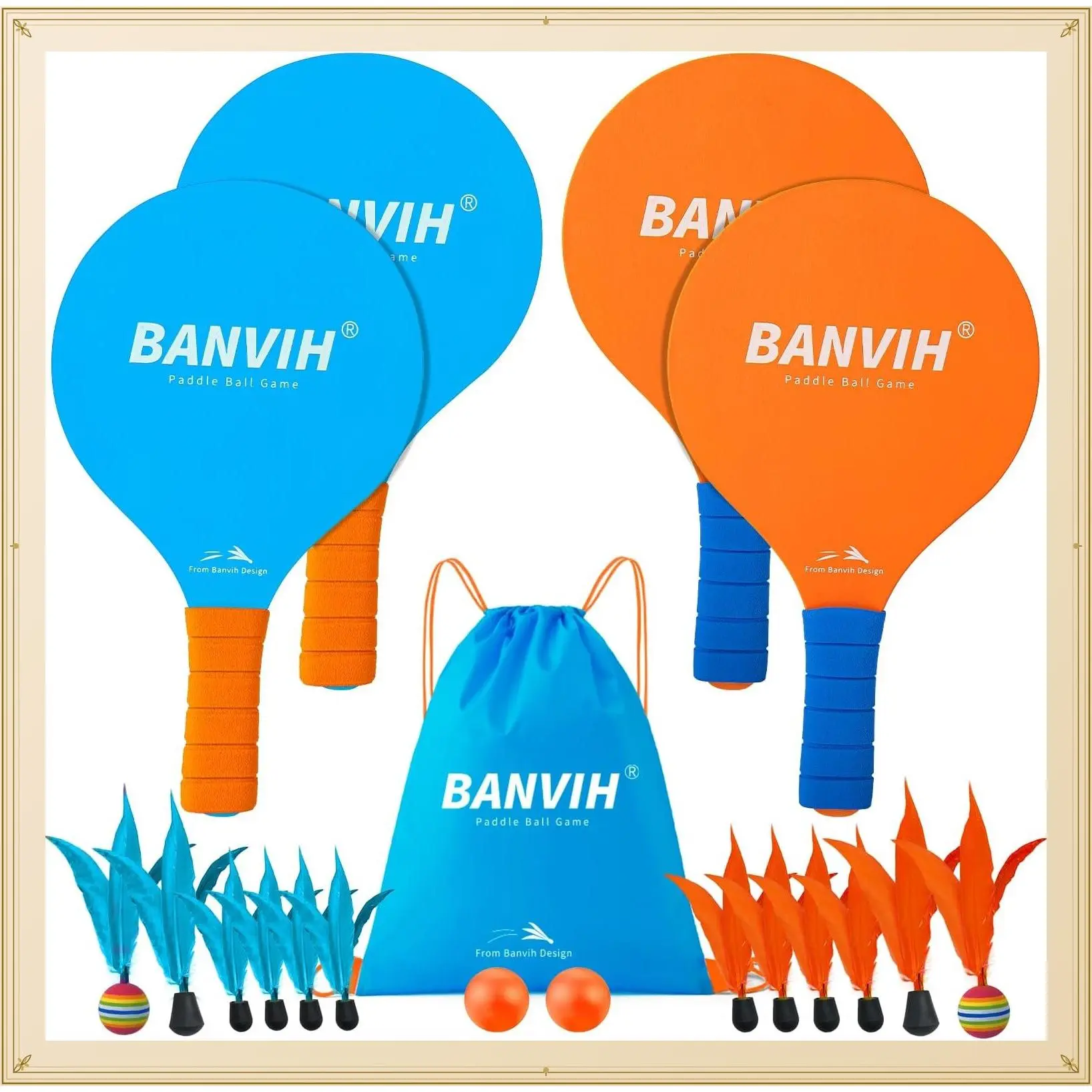 4-Racket Badminton Set - Outdoor Beach Yard Camping Games for Family | Includes 4 rackets, 12 birdies & 2 balls. Durable, portable. Great for kids 8-12, teens, camping, lawn, and beach fun.Gift