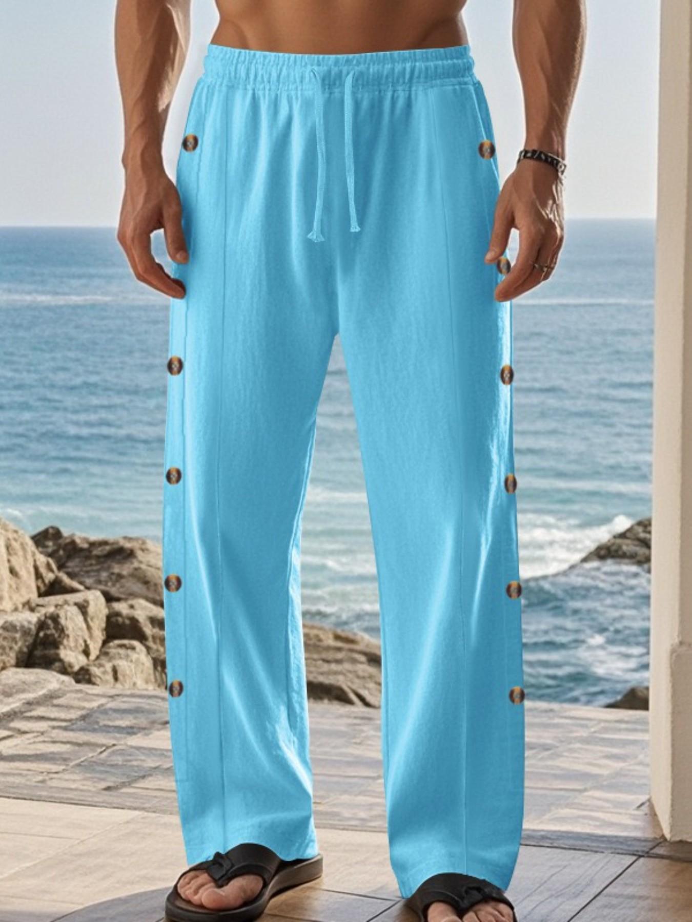 2026 Spring/Summer New Men's Linen Wide Leg Pants - Side Button
