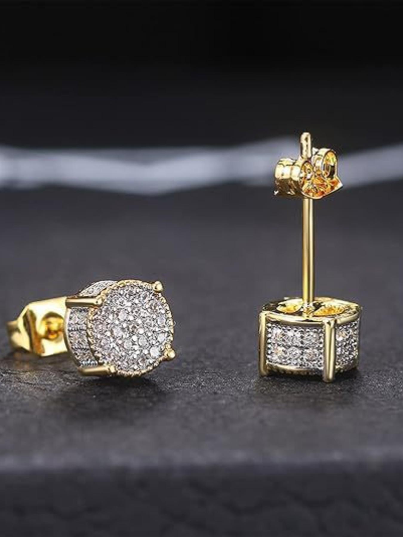 Vintage Rhinestone Hip Hop Earrings Set, Unisex Zirconia Studs, Color-Blocked Electroplated Round Design, Perfect for Daily Parties Holidays