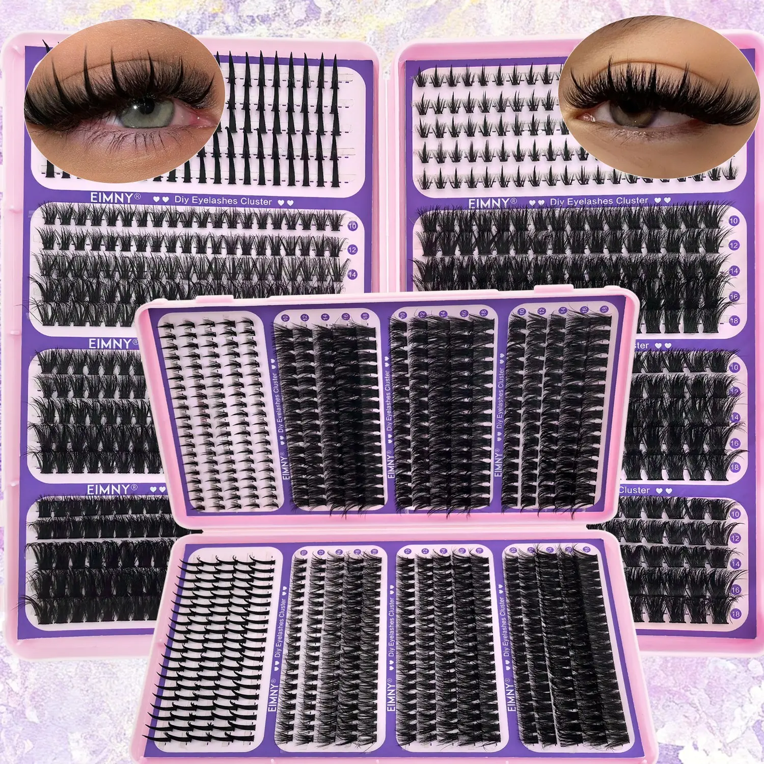800Pcs Spiky Lash Clusters, Spiky+Bottom+ 40D+60D+80D+100D+110D+120D Mixed Style Volume Eyelash Clusters single box/ with Tool Kit, D Curl Lash Extension, Extra Thick Fluffy Individual Eyelash, Manga Eyelashes, Reusable False Lashes for Daily, Festivals