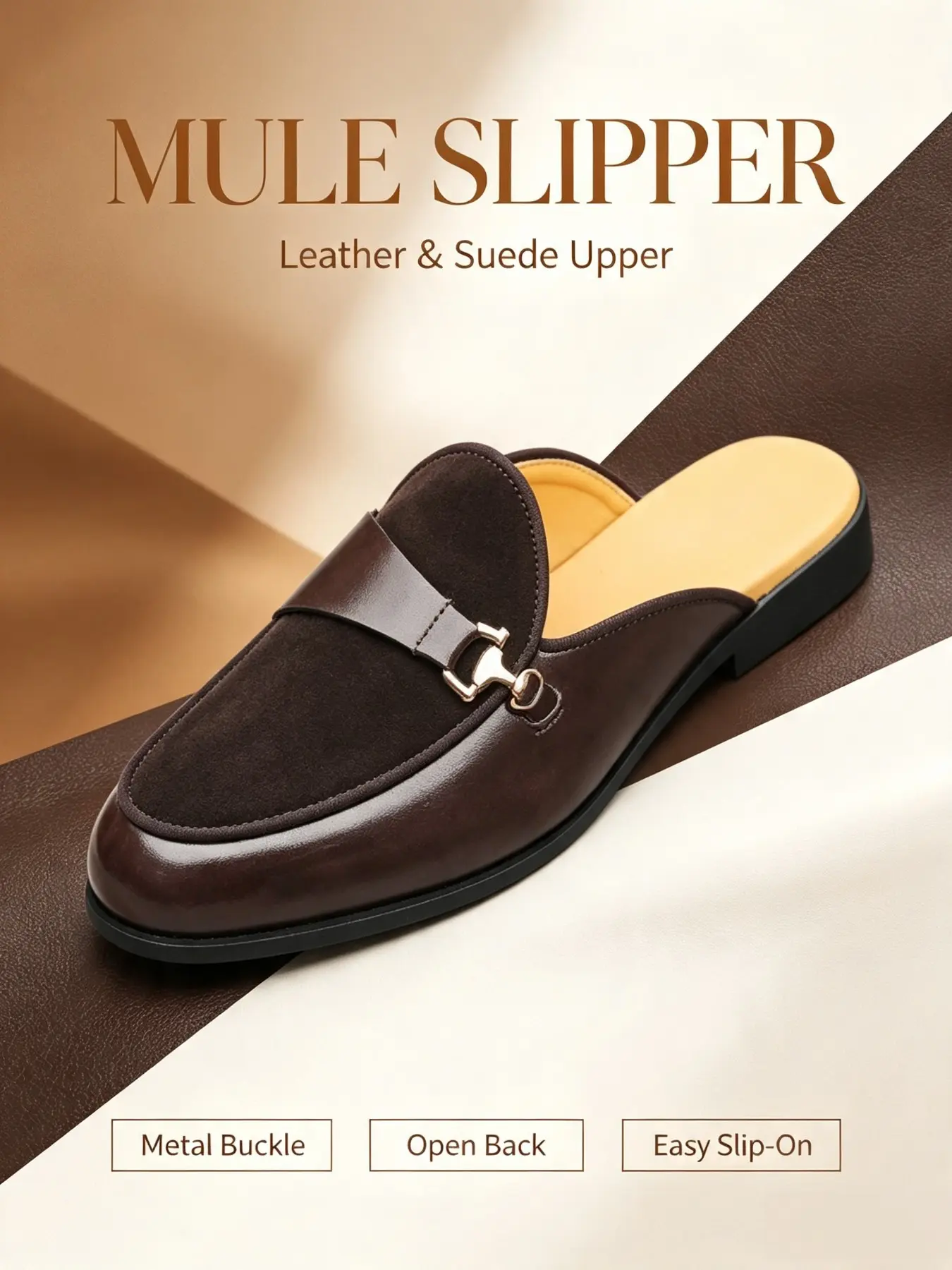 Men's Casual Plain Color Slip-on Mules, PU Leather Mules, Fashionable Round Toe Loafers for Daily Wear, Lightweight Breathable Comfortable Shoes for Men, Footwear, Buckle Shoes