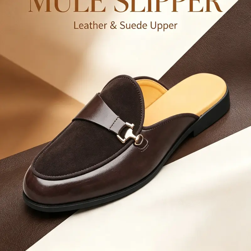 Men's Casual Plain Color Slip-on Mules, PU Leather Mules, Fashionable Round Toe Loafers for Daily Wear, Lightweight Breathable Comfortable Shoes for Men, Footwear, Buckle Shoes