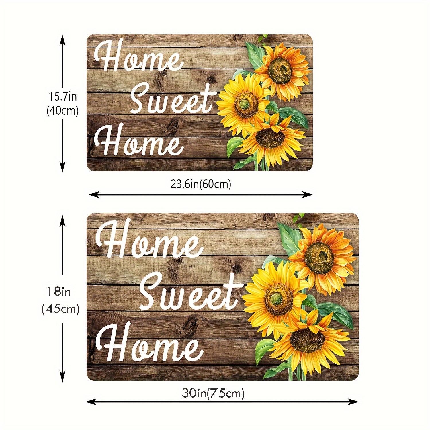 1pc Home Sweet Home Welcome Doormat with Sunflower Design - Machine Washable, Non-Slip Rubber Backing, Rectangle Shape, Absorbent Polyester Fiber for Entryway and Patio