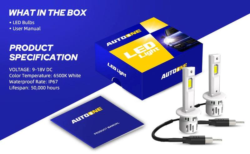 Upgraded H1 LED Light Bulb, 600% Brighter 22000LM Head Light Lamps with Turbofan, 6500K Cool White, 1:1 OEM Halogen Size, Pack of 2