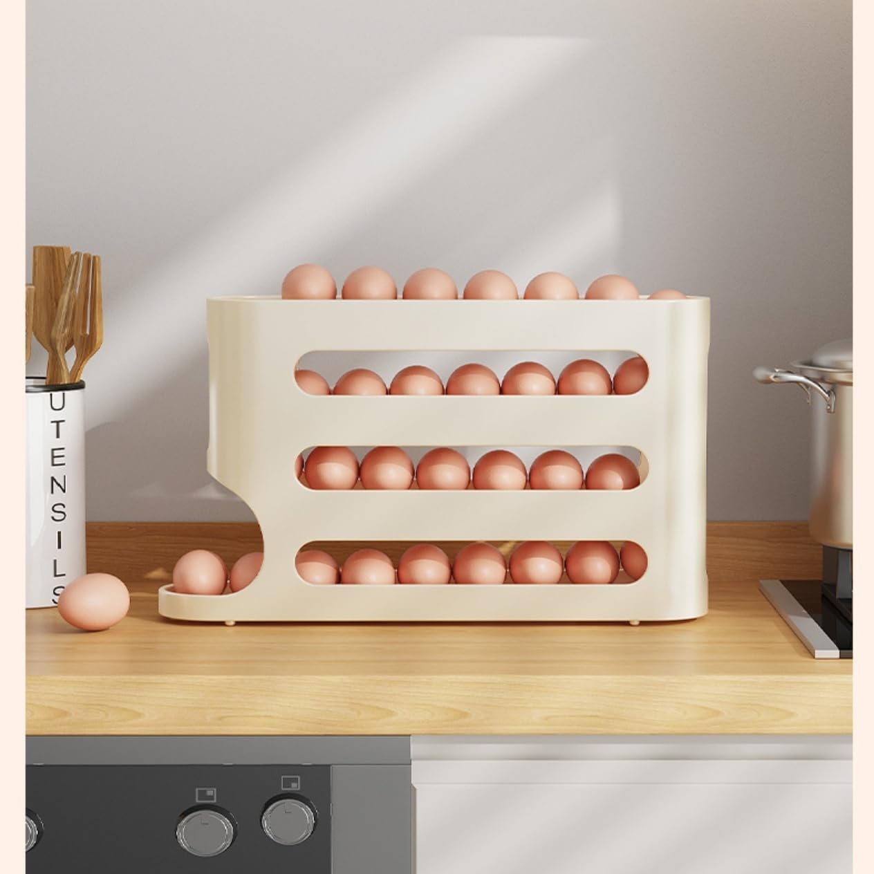 Space-Saving Automatic Rolling Egg Dispenser, 4-Layer Refrigerator Egg Rack, Holds Up to 30 Eggs, Ideal for Kitchen Organization, Refrigerator Storage