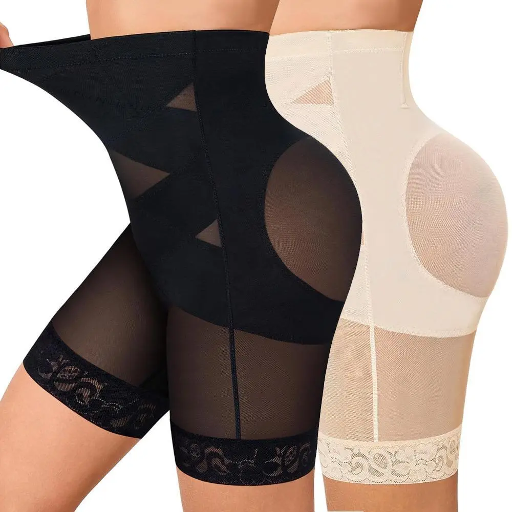 Women's Retro High-Waisted High-Cut Faja Body Shaper Panties - 1-2 Pack Polyester/Nylon Basic Style Abdominal Tightening Leg Shaping Shorts for Everyday Casual, Wedding Wear, Waist Training