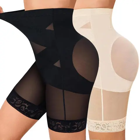 Women's Retro High-Waisted High-Cut Faja Body Shaper Panties - 1-2 Pack Polyester/Nylon Basic Style Abdominal Tightening Leg Shaping Shorts for Everyday Casual, Wedding Wear, Waist Training