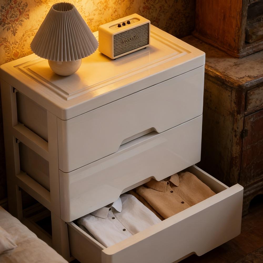 Household drawer-style movable storage cabinet, waterproof and moisture-proof stackable storage box, multi-purpose organizer suitable for all seasons. Ideal for storing clothes in the bedroom and documents in the office.