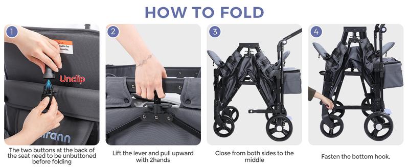 Momfann Baby Stroller Wagon, All-Terrain 2 Seaters Baby Wagon with Canopy, Parent Organizer, Adjustable Handle & Pull Bar for Infants and Toddlers