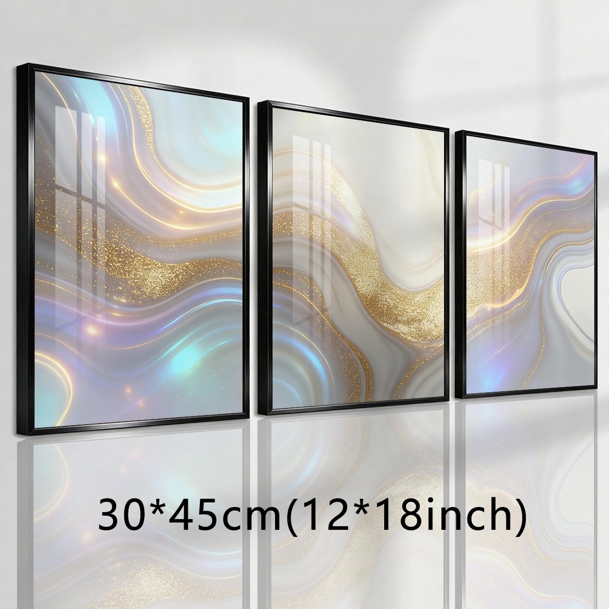 3 Counts Aluminum Alloy Framed Painting, Abstract Golden And Silver Fluid Art Pattern, Home Decoration For Living Room, Bedroom, Office, Restaurant, Hallway Wall Decor, Odorless Print Artwork, Luxury Perfect Gift For Friends And Family