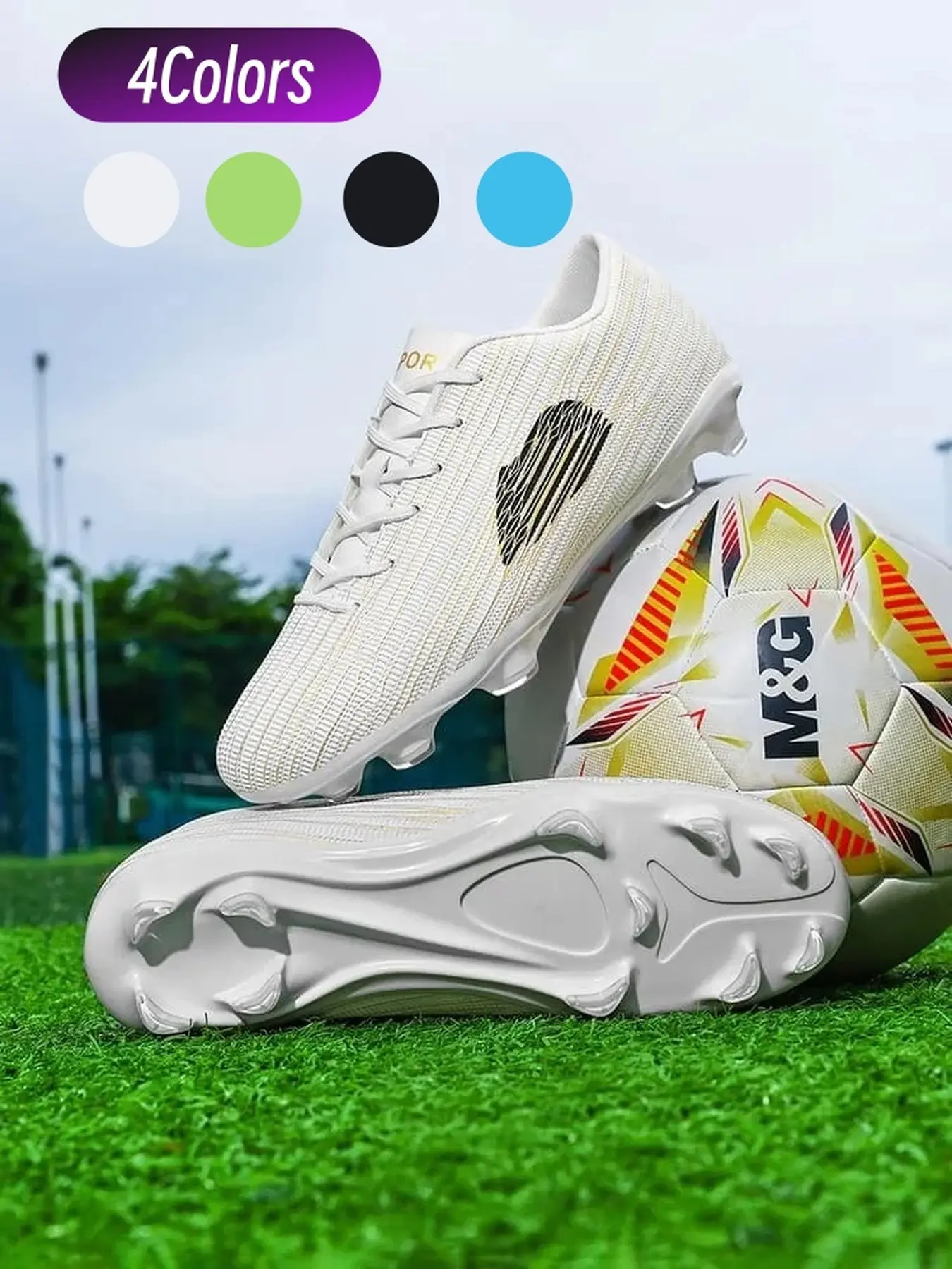 Lightweight Style Men Grass Soccer Cleats Stretch Flyknit Upper Strong Grip Studs Football Training Pitch Competition Amateur Event Wear