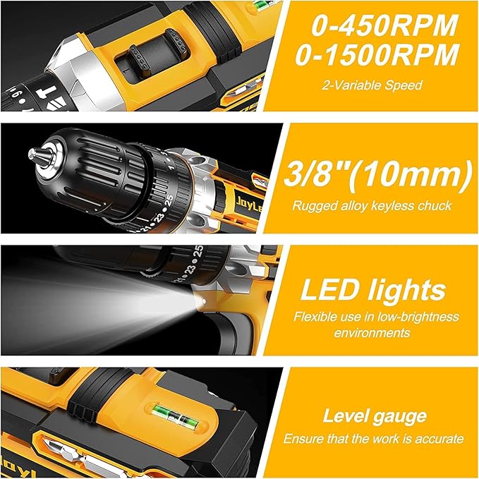 Cordless Drill Tool Set  21V Electric Power Drill with 1.5AhLithium-ion Battery and Charger–USB/Type-C Rechargeable, Portable, All-in-One DIY & Home Toolbox Kit,Drill Driver Kit for Home Decoration,Repair And DIY ,gifts