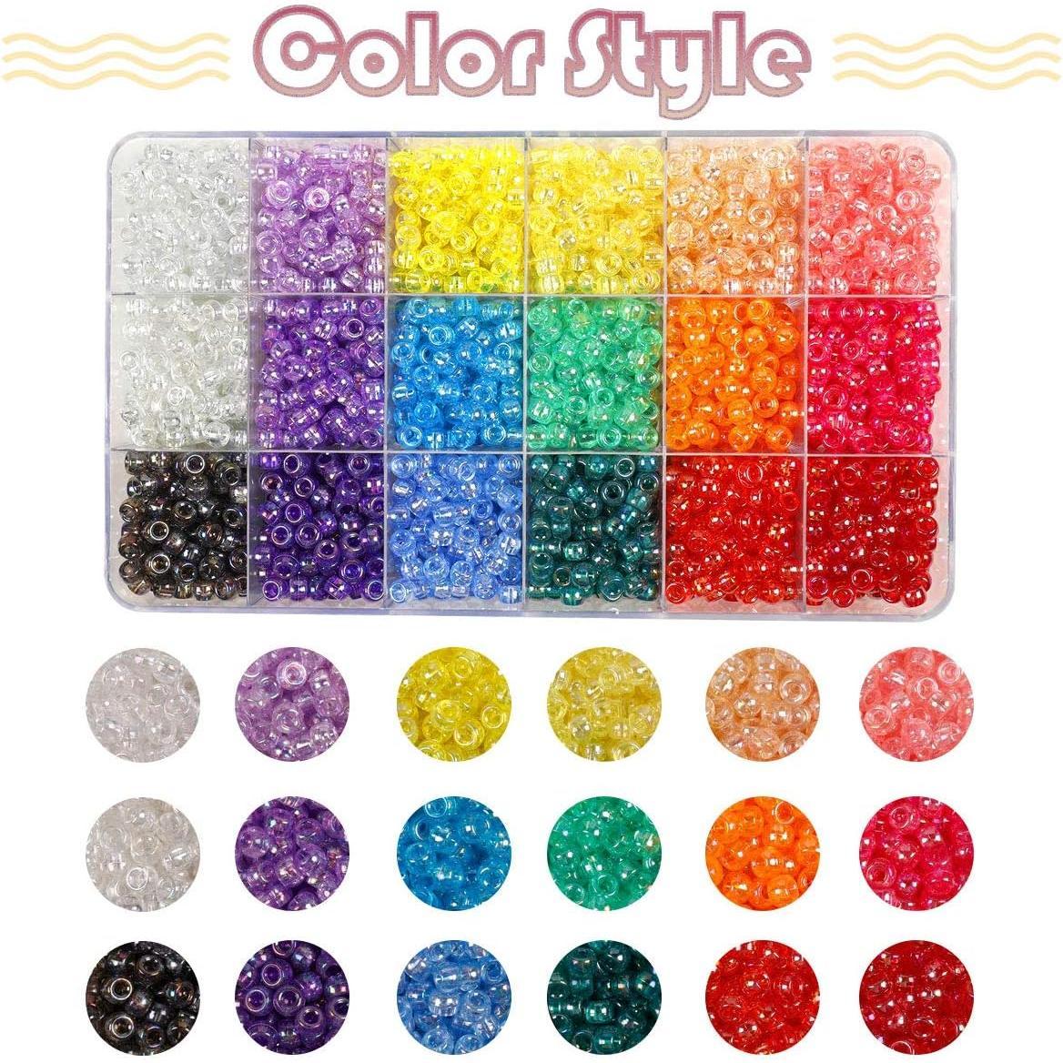 2600+pcs Pony Beads Kit Transparent AB Color Rainbow Plastic Bead Multicolor Pony Beads Bulk Elastic String, Hair Bead for Braids DIY Crafts  Making Kit for Bracelets Necklaces