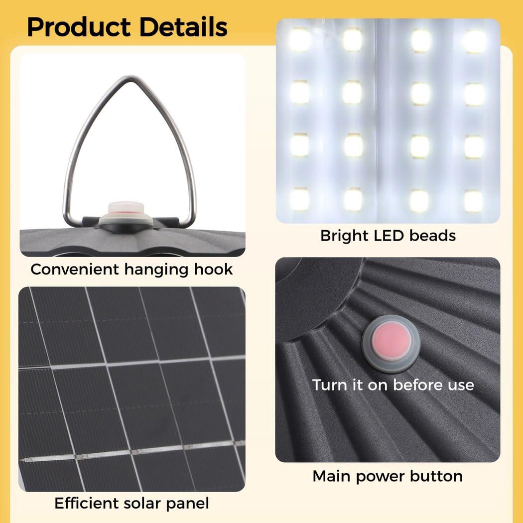 Solar Pendant Light with Motion Sensor, 224 LED Bulbs, 5 Modes Waterproof Floodlight, Remote Control, Outdoor Security Lamp