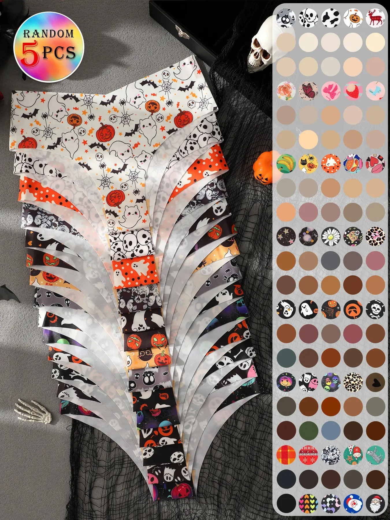 Women's Halloween Christmas Print Briefs, Slim-Fit Comfortable Seamless Underwear, Casual Daily Triangle Pants, 5-Pack Random Shipping