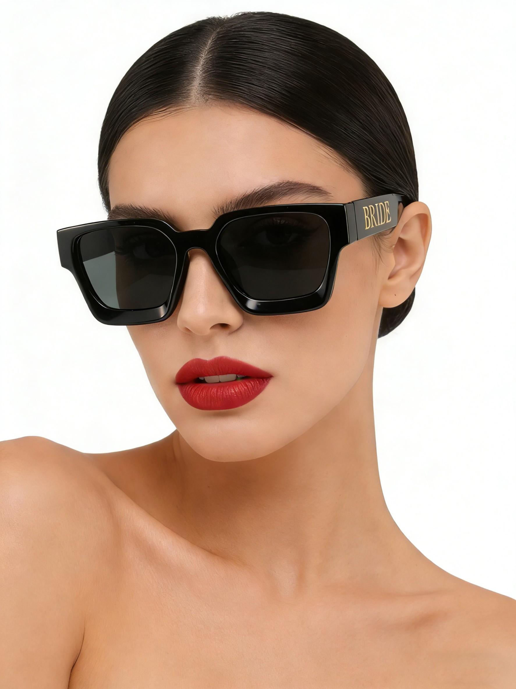 Women's Bride Sunglasses, Letter Design, Rectangular Small Frame, Multi-Color Options, Elegant Wedding Accessory, Party Style