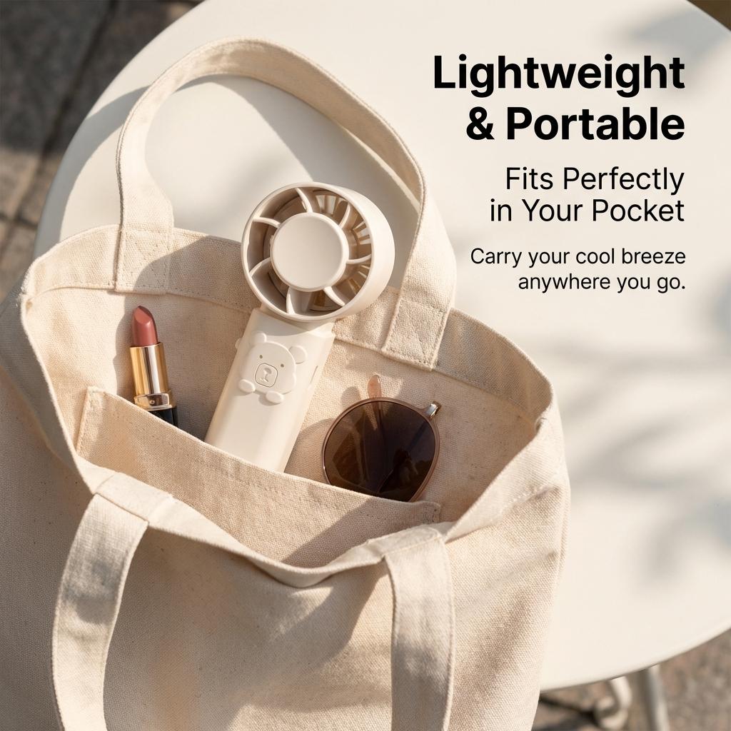 Cute Bear Handheld Fan with LED Light, 3 Speeds 5000mAh Portable Rechargeable Mini Fan,Quiet Camping Fan with Light for Tent, Hurricane Emergency Fan for Power Outage, Small PocketFan for Travel Outdoor Desk RV - Gifts for Her