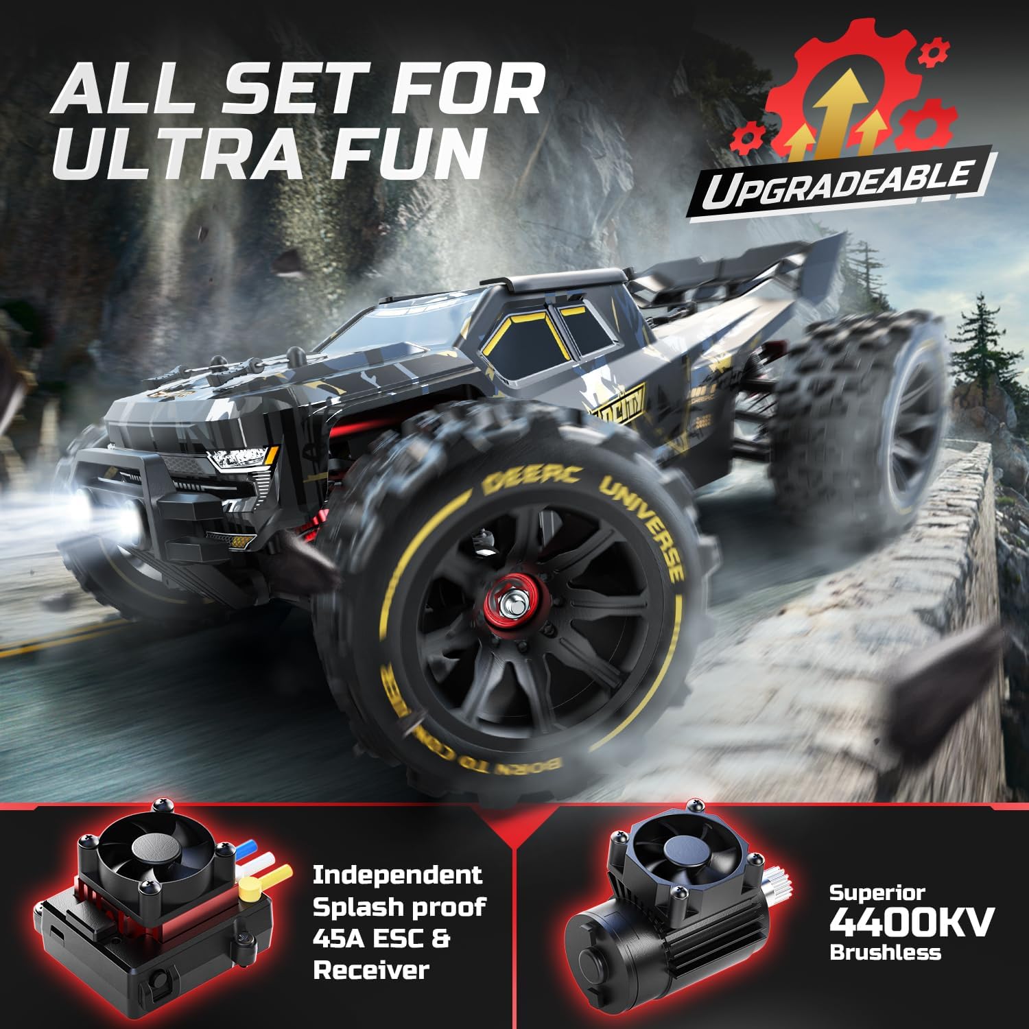 DEERC 14210 1:14 Brushless RC Cars, Max 50+ MPH, 2 3S Lipo