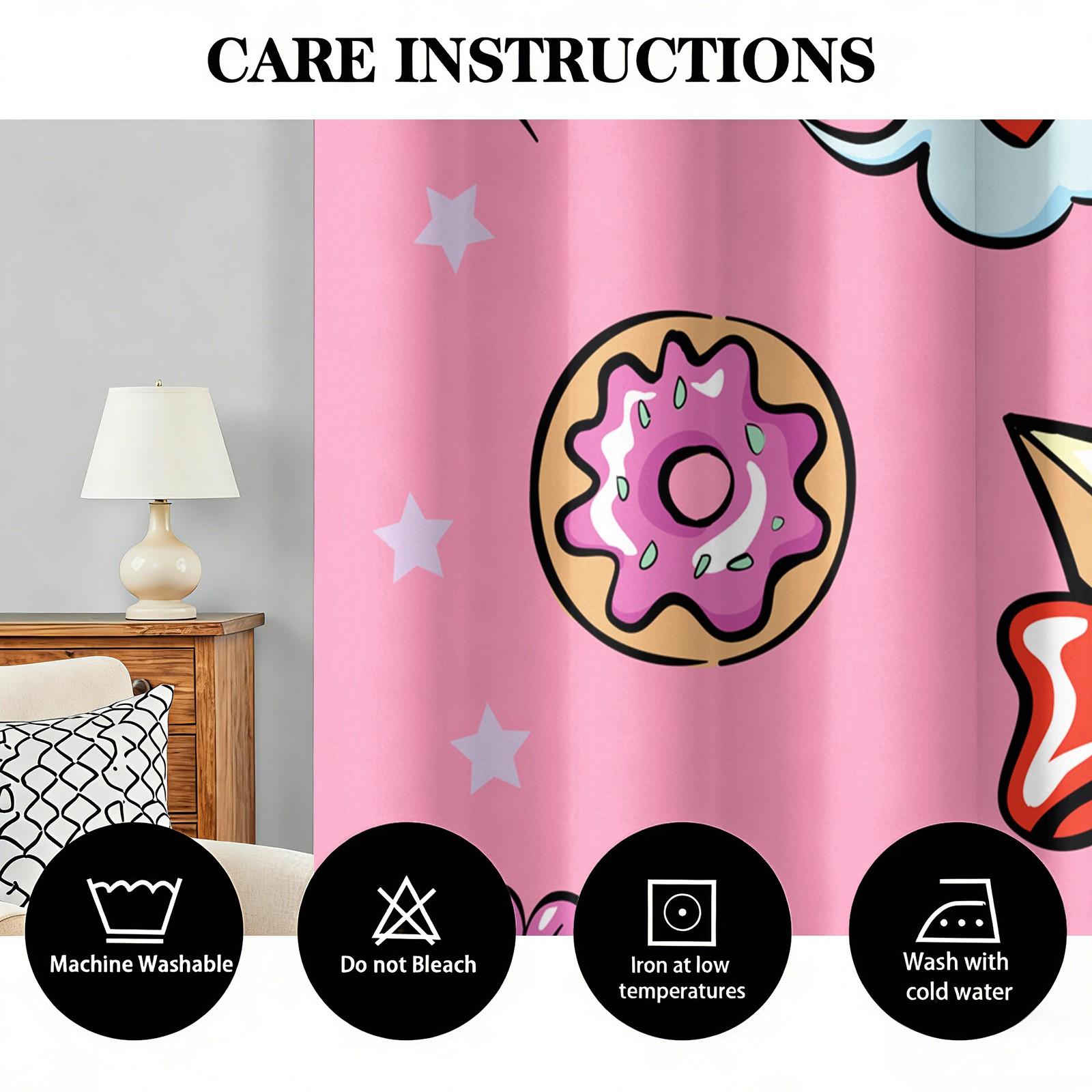 2 Panels Cute Candy Curtains, 80%-90% Light Blocking Printed Curtains, Cartoon Sweet Darkening Curtains, Kawaii Dessert Decoration Curtains for Girls Bedroom