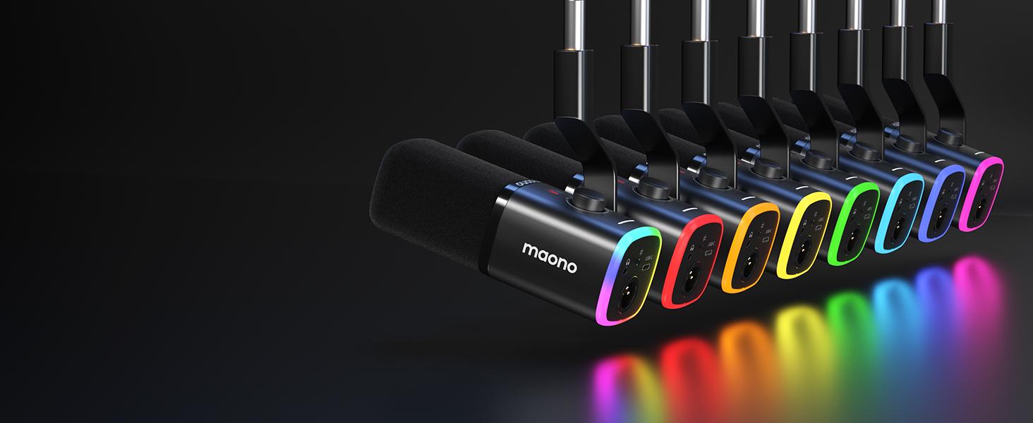 XLR/USB Gaming Microphone for PC, Dynamic Computer Mic for Streaming Podcasting, Noise Reduction, Mute, Volume Control, RGB Boom Mic for Vocal Recording,Voice-Over, PD100XS Black