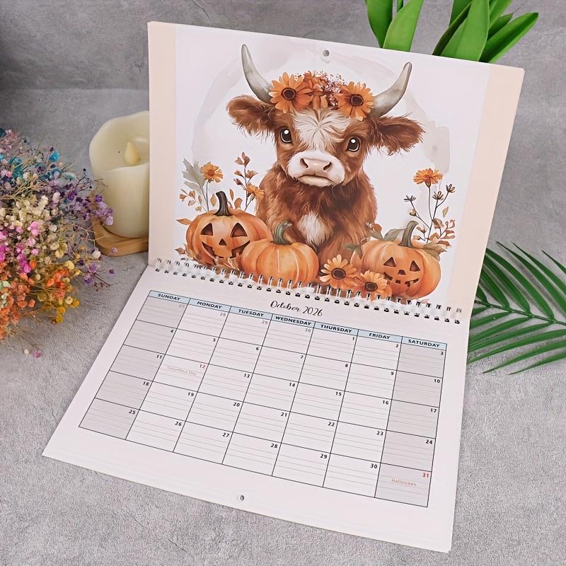 Scottish Highland Cow 2026 Wall Calendar, Doodle Typography Calendar, 12-Month Planner with Monthly Pages, Perfect Gift for Animal Lovers & Home Decor Enthusiasts