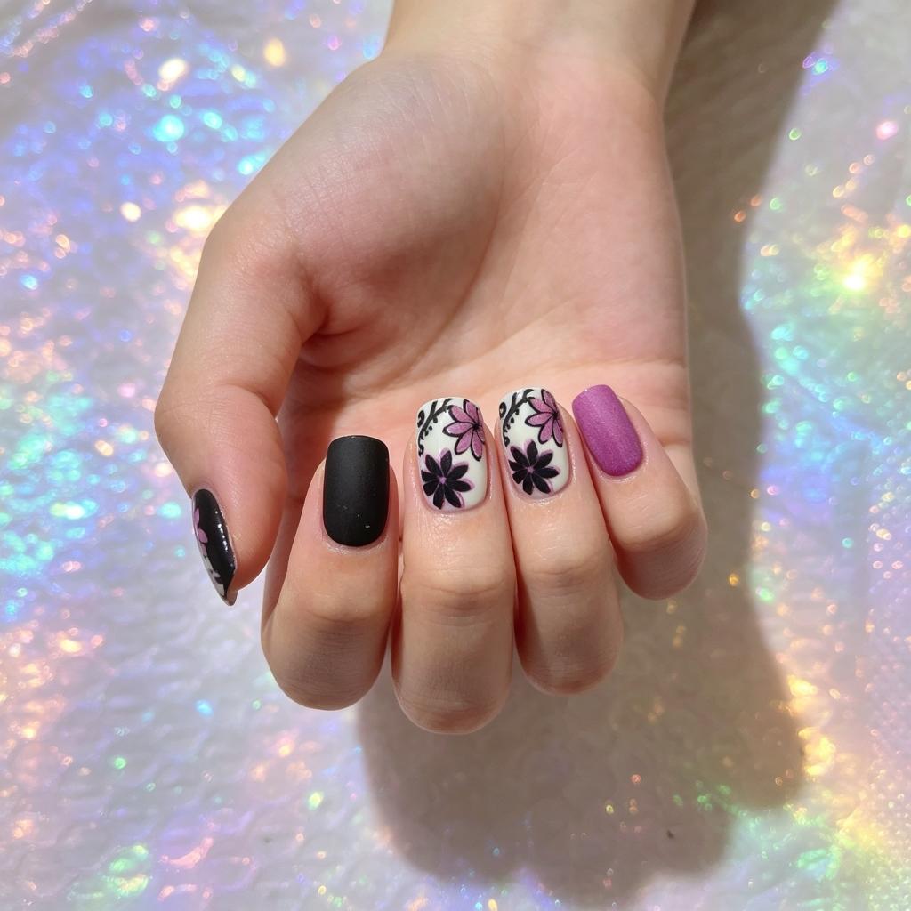 Handmade False Nails, 24-Piece Set, French Floral Design with and, Romantic and Elegant, Perfect for Daily Use and Special Occasions