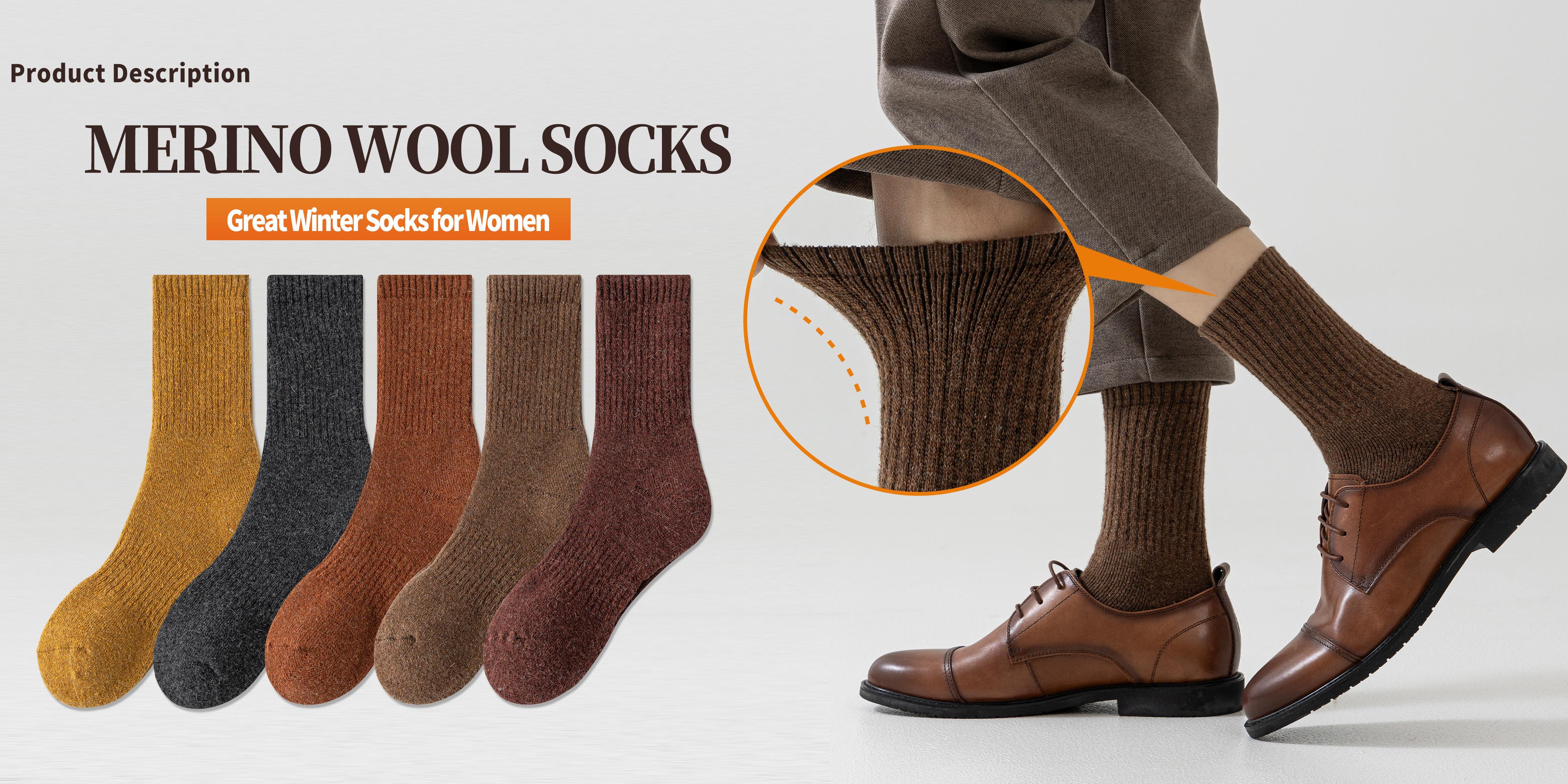 5 Pairs Womens Merino Wool Thermal Socks Winter Thick Warm Hiking Cozy Crew Comfy Boot Socks Womenswear Makapal