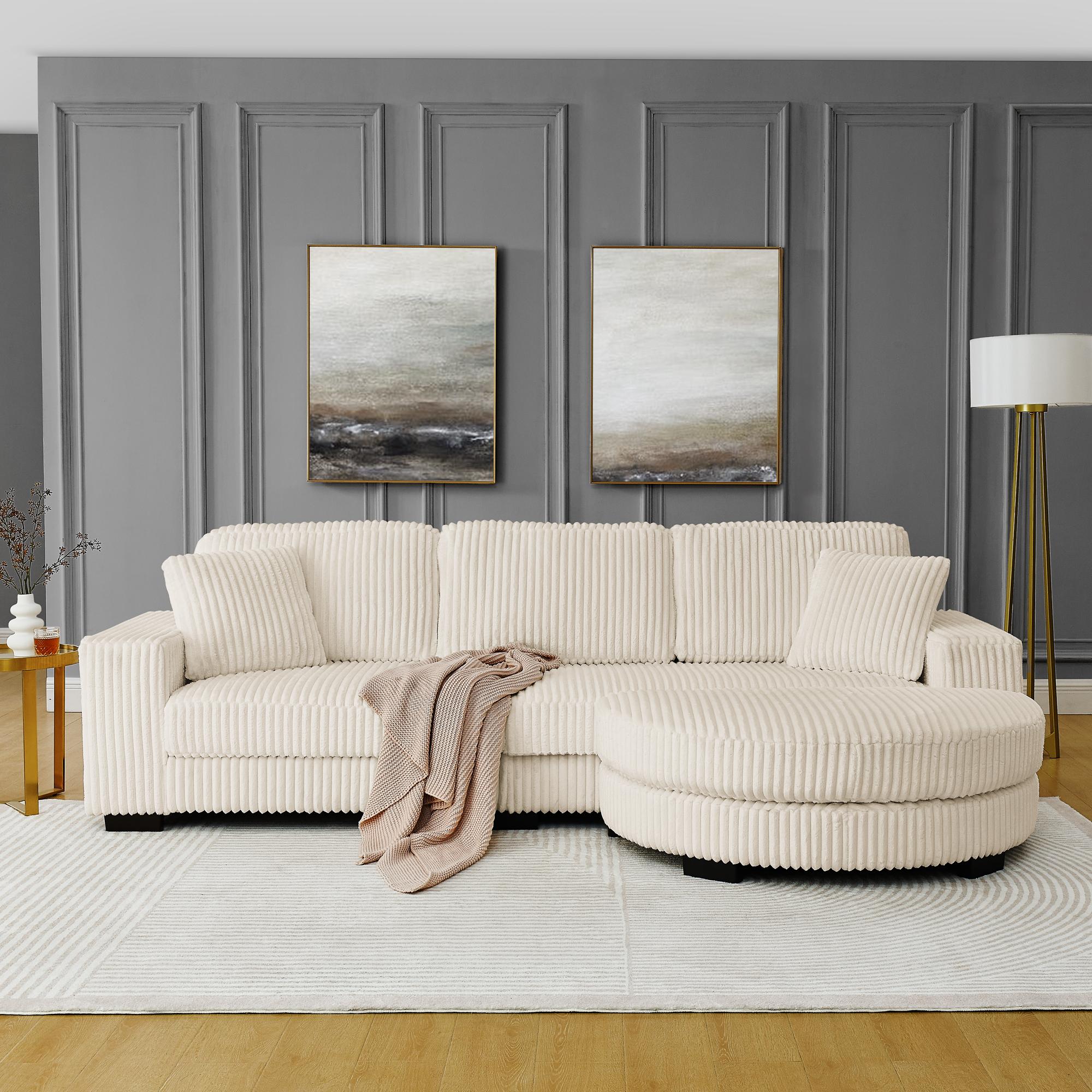 [3 Pack] Niccae Modern Floor Standing Sofa with 2 Pillows Convertible Foam Bed Sofa Corduroy Upholstered Lounger L Shaped Sectional Sofa with Ottoman Sectional Sofa for Home Office Living Room Bedroom Apartment Viral Boneless Sofa