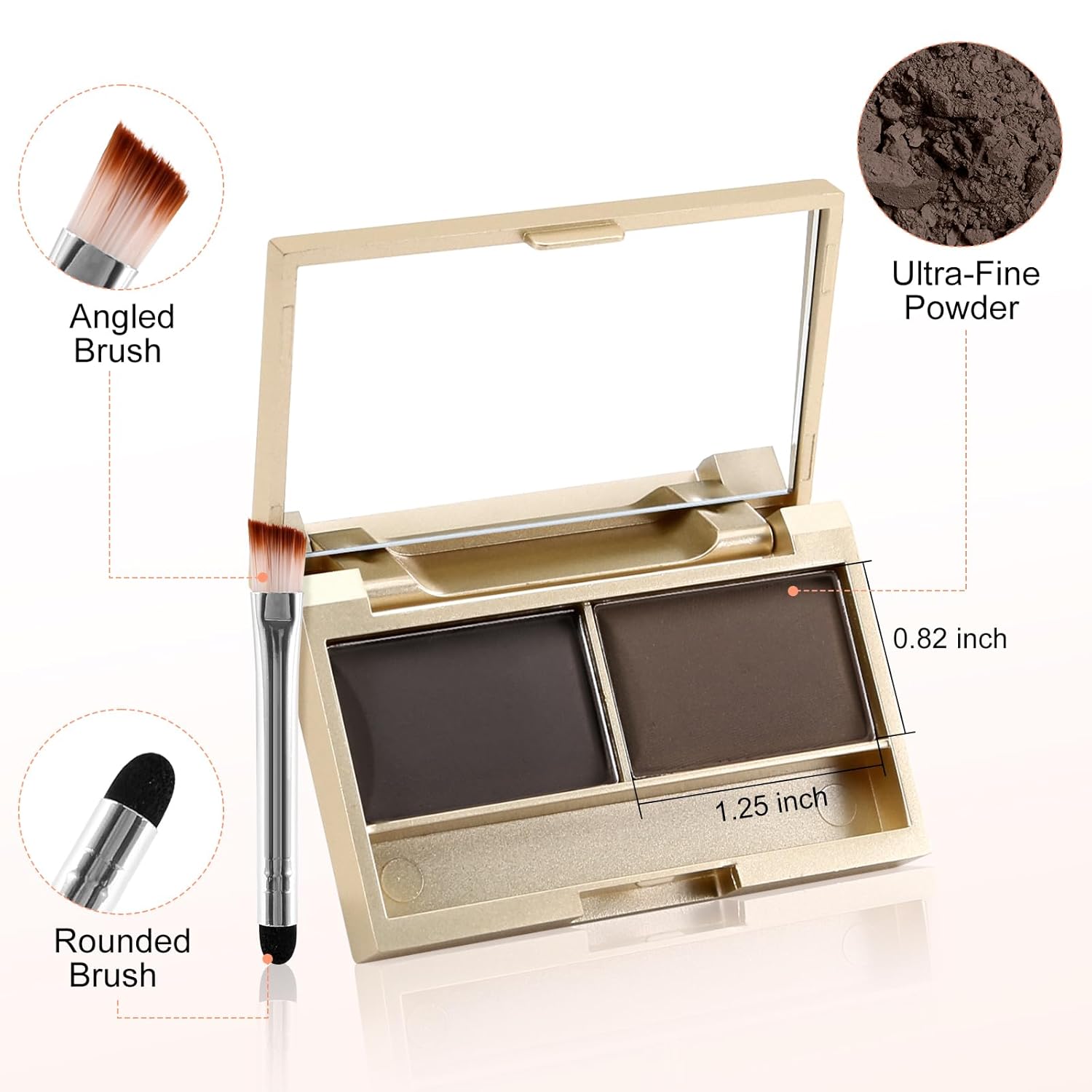 2 Color Waterproof Eyebrow Powder Palette with Built-in Mirror & Double Ended Brow Brush, Natural Buildable Brow Filler Definer, Multi-use Contour Eyeshadow Hairline Makeup Kit