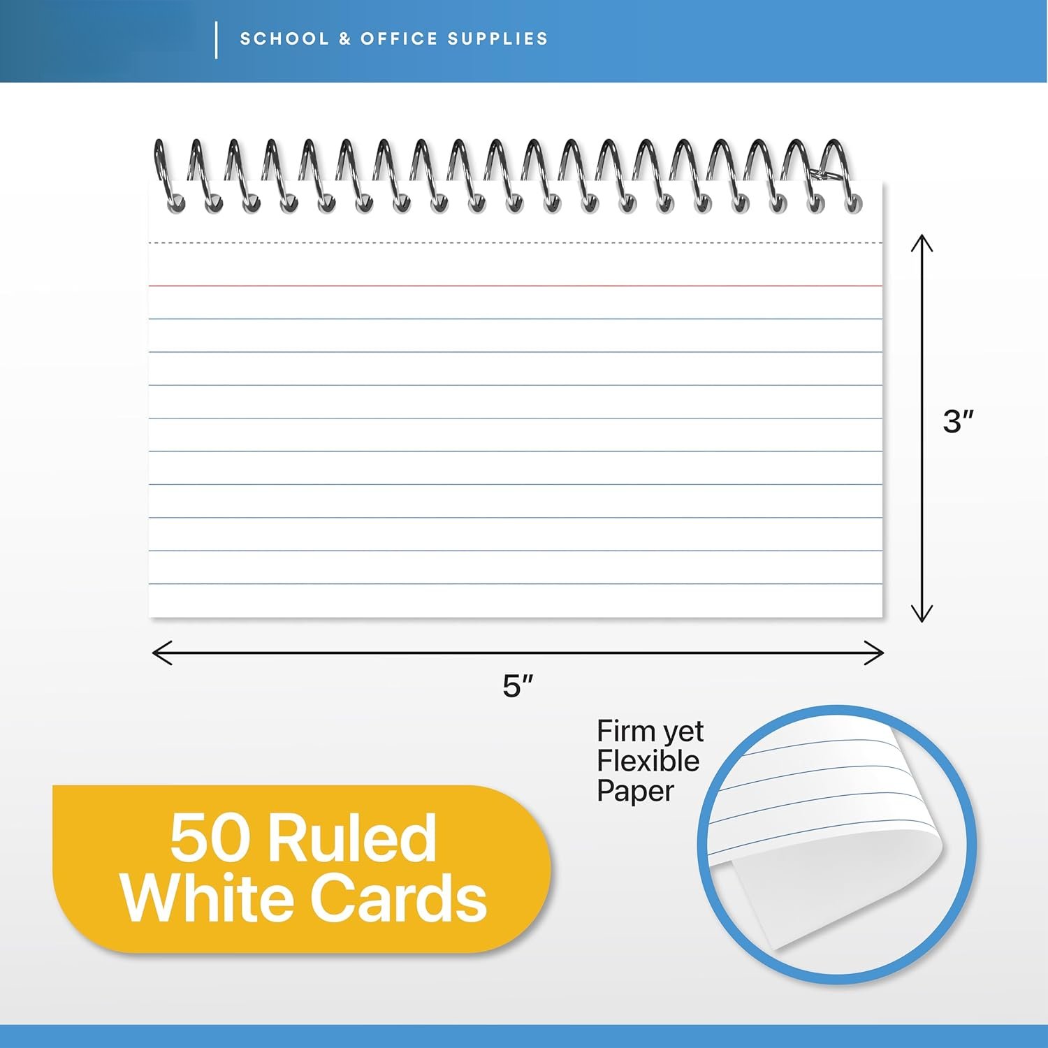 Spiral Bound White Index Cards 3x5 Index Card Book Spiral Flashcards White Note Cards (10 Pack)